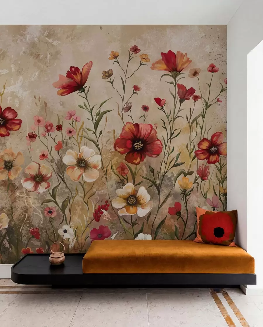 fototapet Compoziție florală cu fundal texturat în tonuri calde w05016