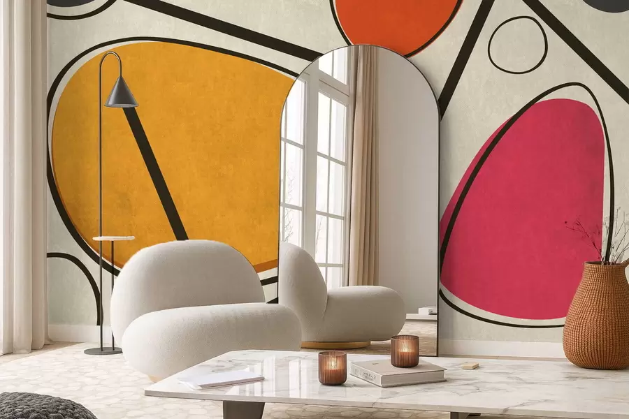 fototapet Forme abstracte și linii cu câmpuri de culori îndrăznețe w05017