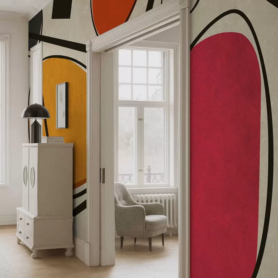 fototapet Forme abstracte și linii cu câmpuri de culori îndrăznețe w05017