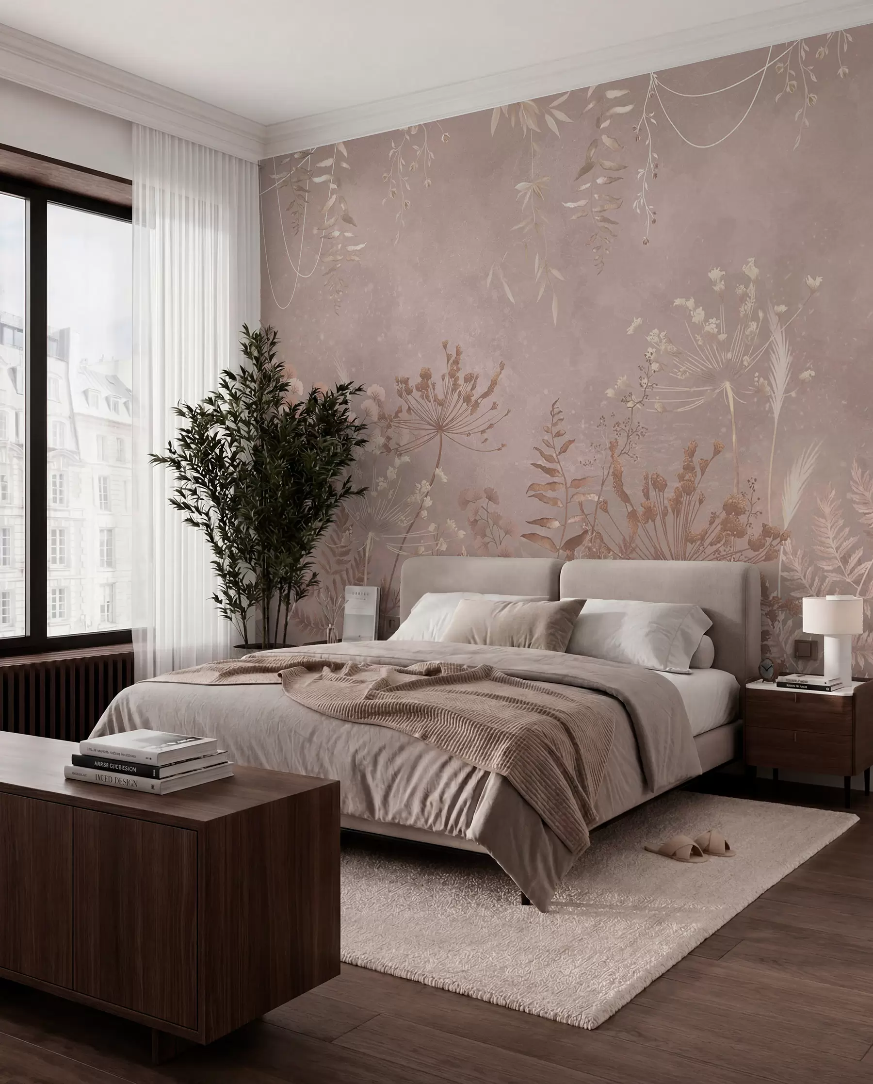 fototapet Model botanic bej deschis cu flori sălbatice w05092v2