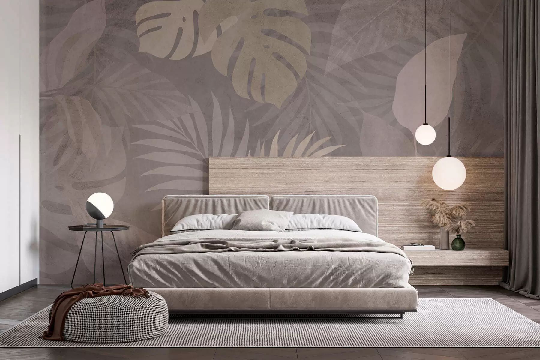 fototapet frunze tropicale texturate pe fundal gri w05063v1