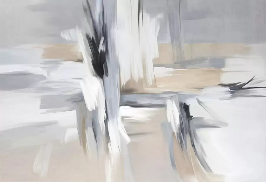 fototapet Stil pictural abstract texturat, cu tușe de pensulă în nuanțe de alb, gri și bej w09651