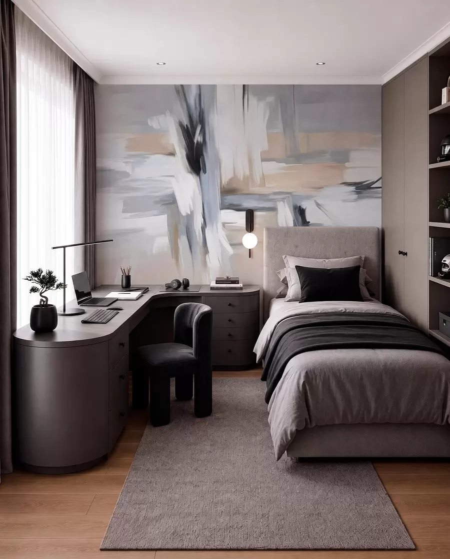 fototapet Stil pictural abstract texturat, cu tușe de pensulă în nuanțe de alb, gri și bej w09651