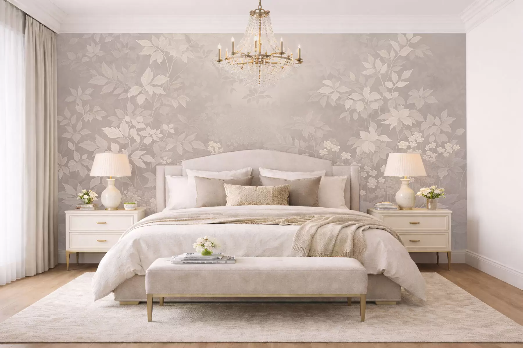 fototapet Ornament botanic ușor, cu frunze și flori mici w05115