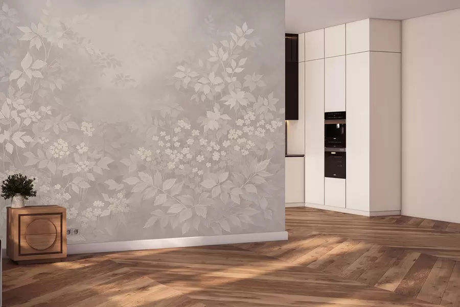 fototapet Ornament botanic ușor, cu frunze și flori mici w05115