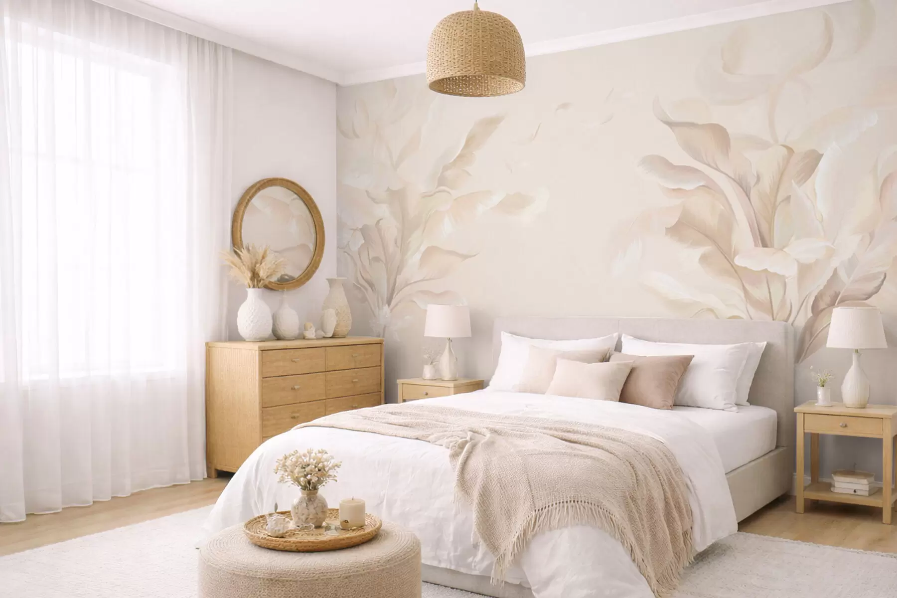 fototapet Plante decorative aerisite în tonuri calde, cremoase w05126