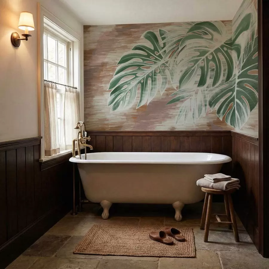 fototapet Frunze verzi pe un fundal abstract cu textură caldă w05130v3