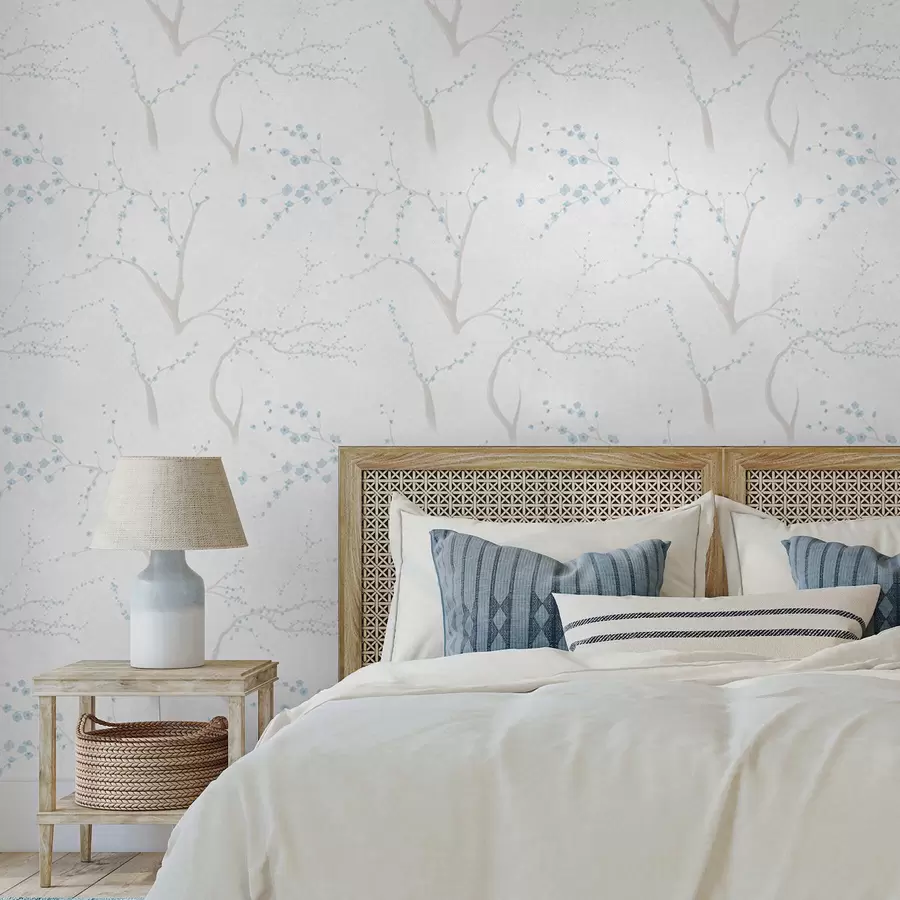 fototapet Ramuri ușoare cu flori albastre a01111