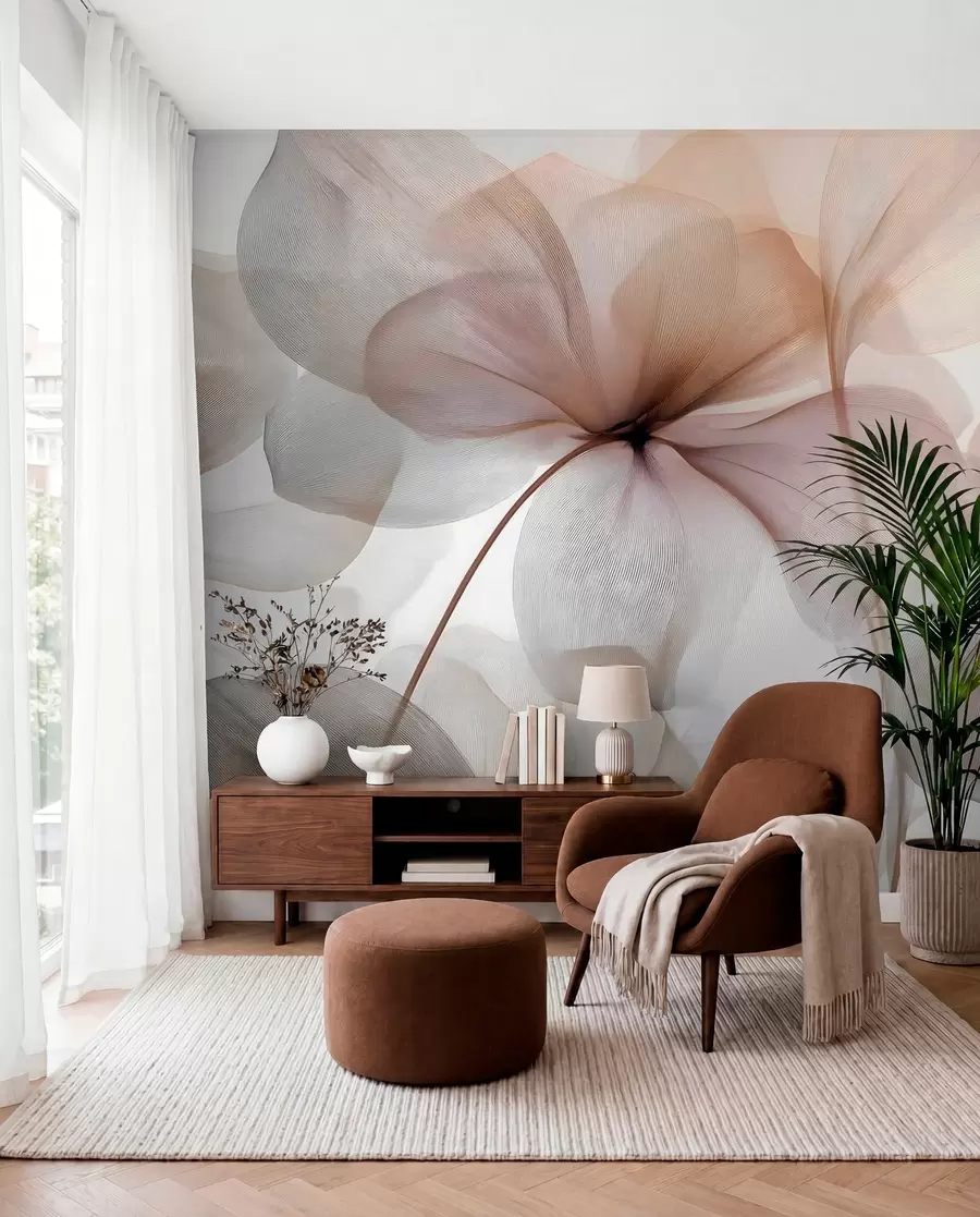 fototapet flori semi-transparente cu nervuri w05070