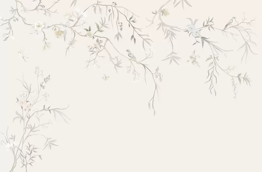 fototapet Flori delicate și păsări pe un fundal de cretă w05127