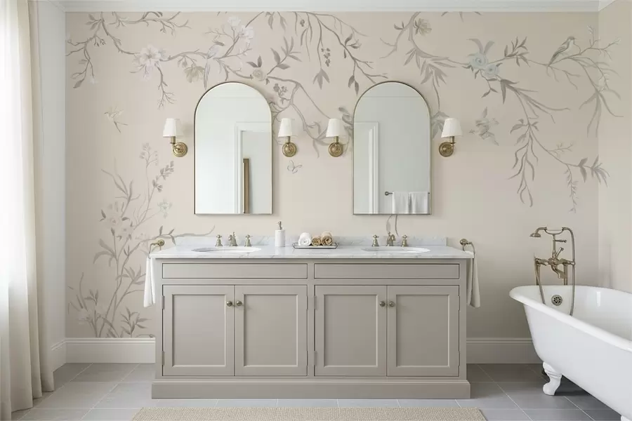 fototapet Ramuri florale cu păsări pe un fundal deschis w05127v7