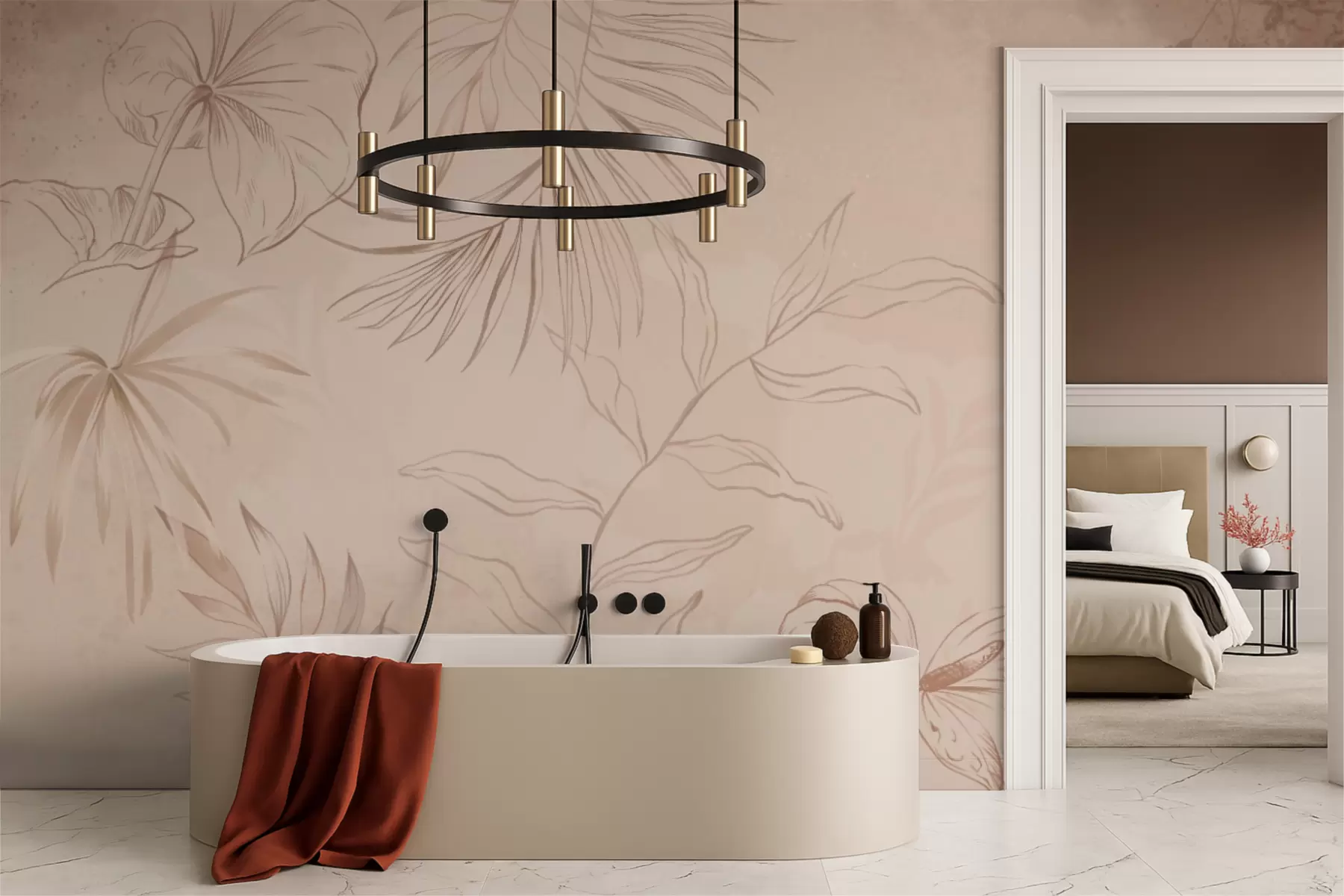 fototapet Plante liniare pe fundal bej texturat w05128