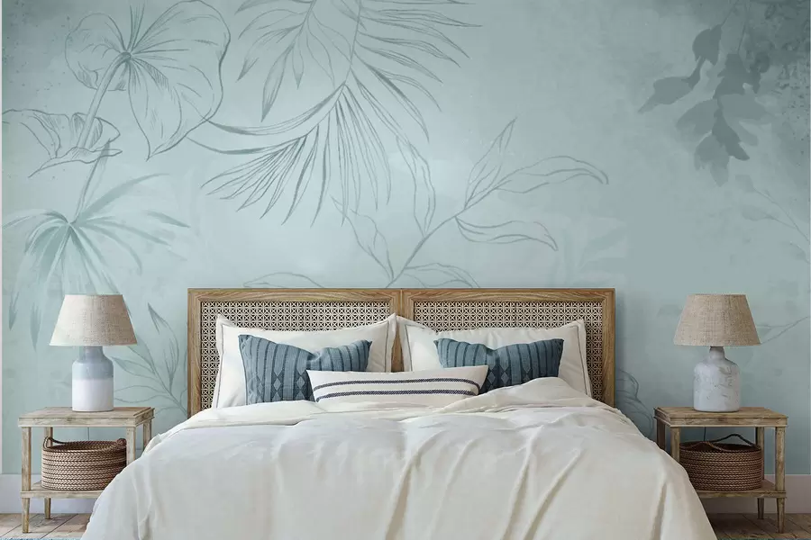 fototapet Plante liniare pe fundal verde deschis w05128v1