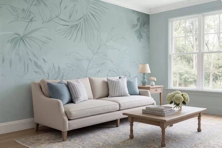 fototapet Plante liniare pe fundal verde deschis w05128v1