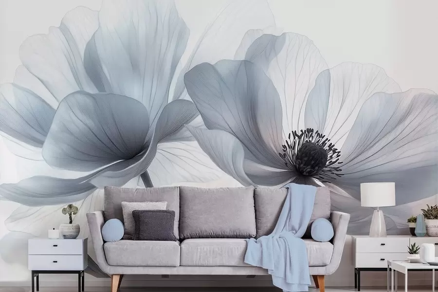 fototapet Flori alb-albăstrui translucide pe un fundal deschis w09720