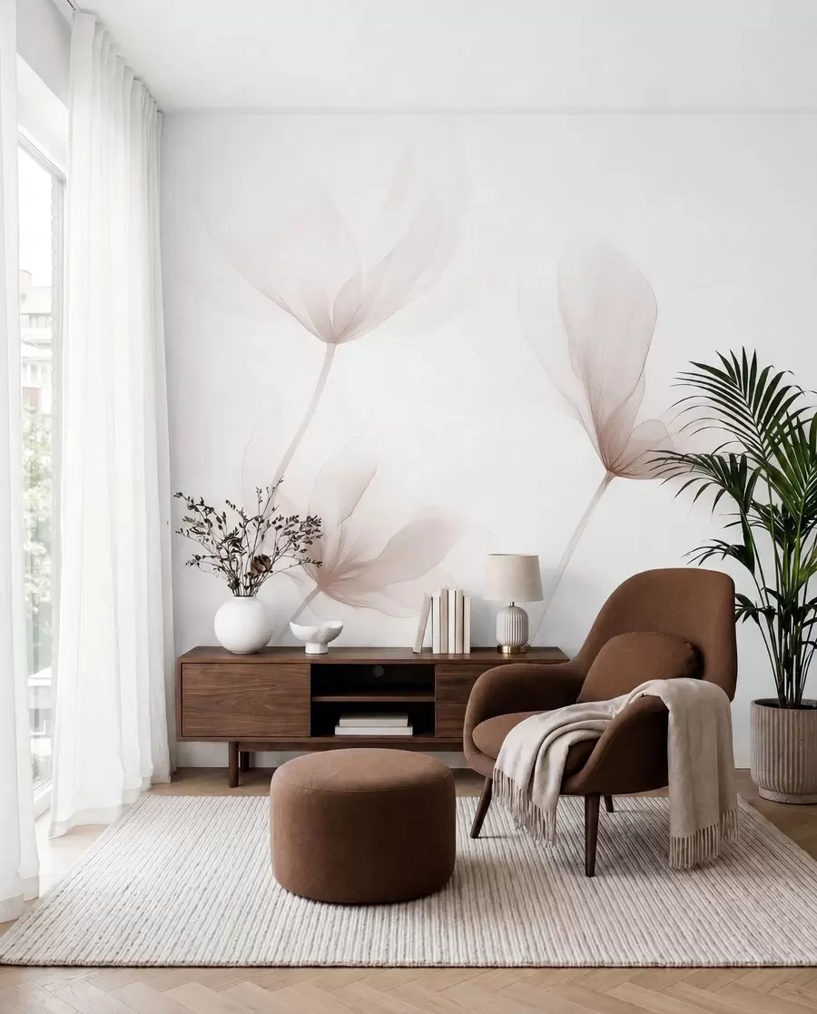 fototapet Flori bej aerisite într-un stil minimalist și luminos w09734