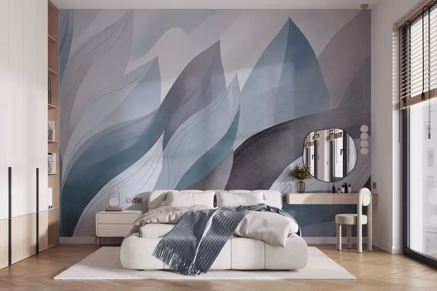 fototapet Frunze abstracte, nuanțe discrete de albastru cu detalii delicate, textură delicată de acuarelă w09736v1