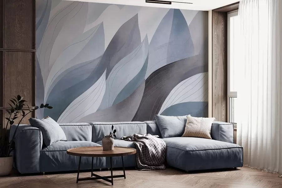 fototapet Frunze abstracte, nuanțe discrete de albastru cu detalii delicate, textură delicată de acuarelă w09736v1