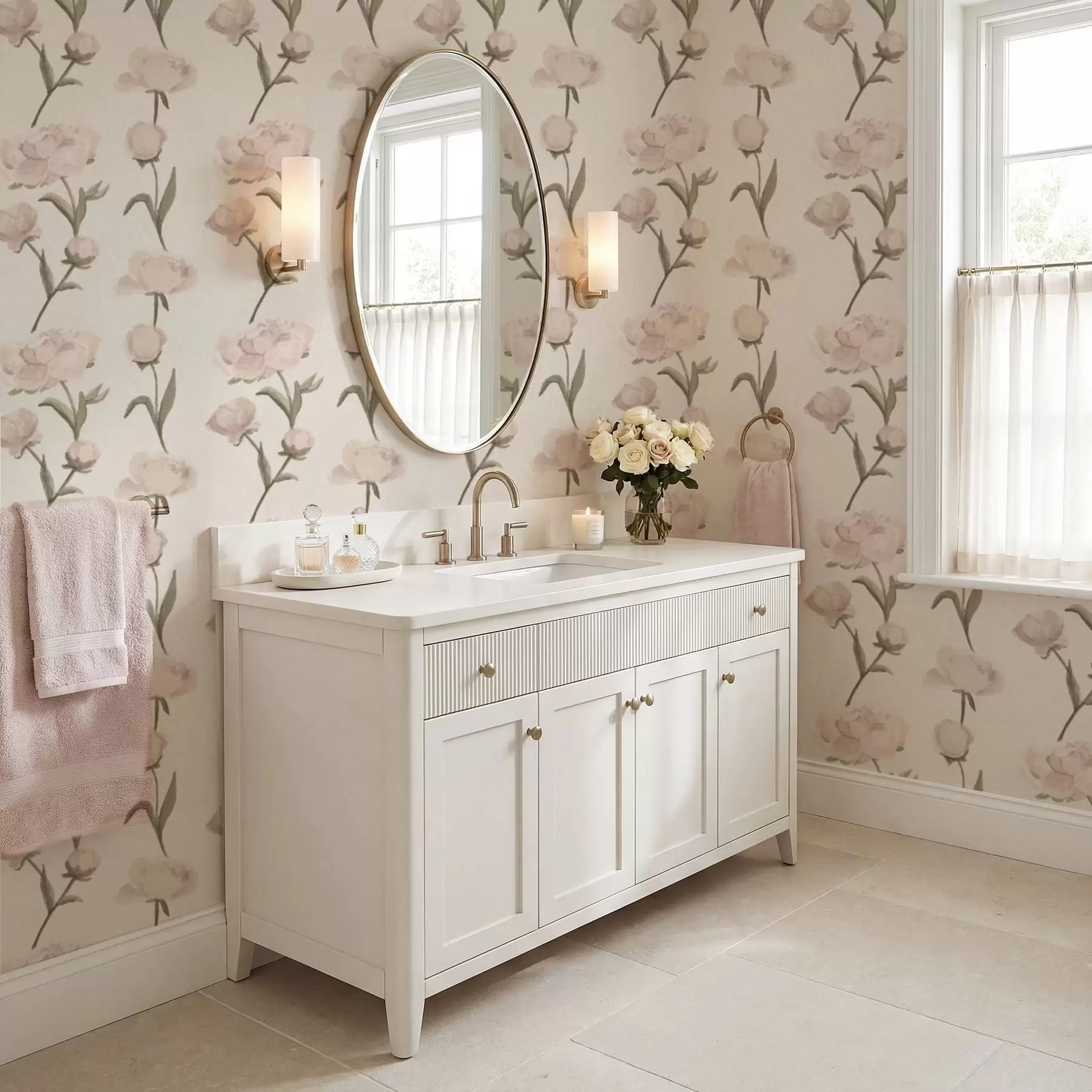 fototapet Bujori roz pal pe fundal deschis a01114