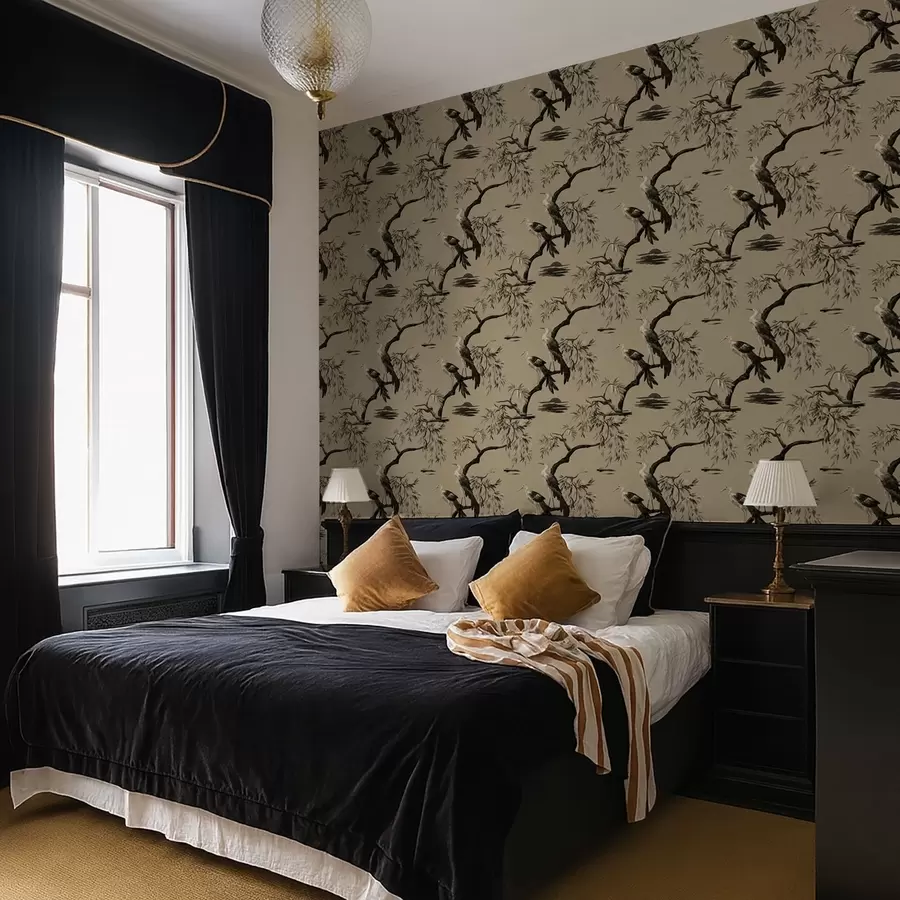 fototapet Păsări pe ramură în tonuri monocrome a01116v2