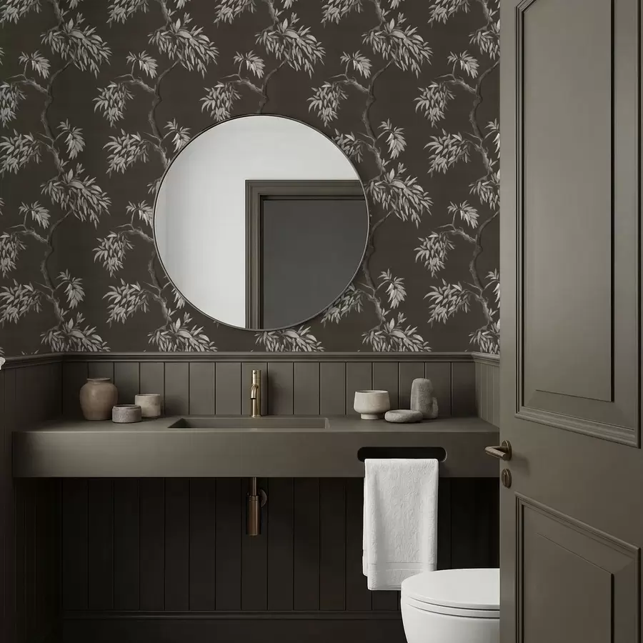 fototapet Ramură monocromă cu frunze pe fundal întunecat a01117v2