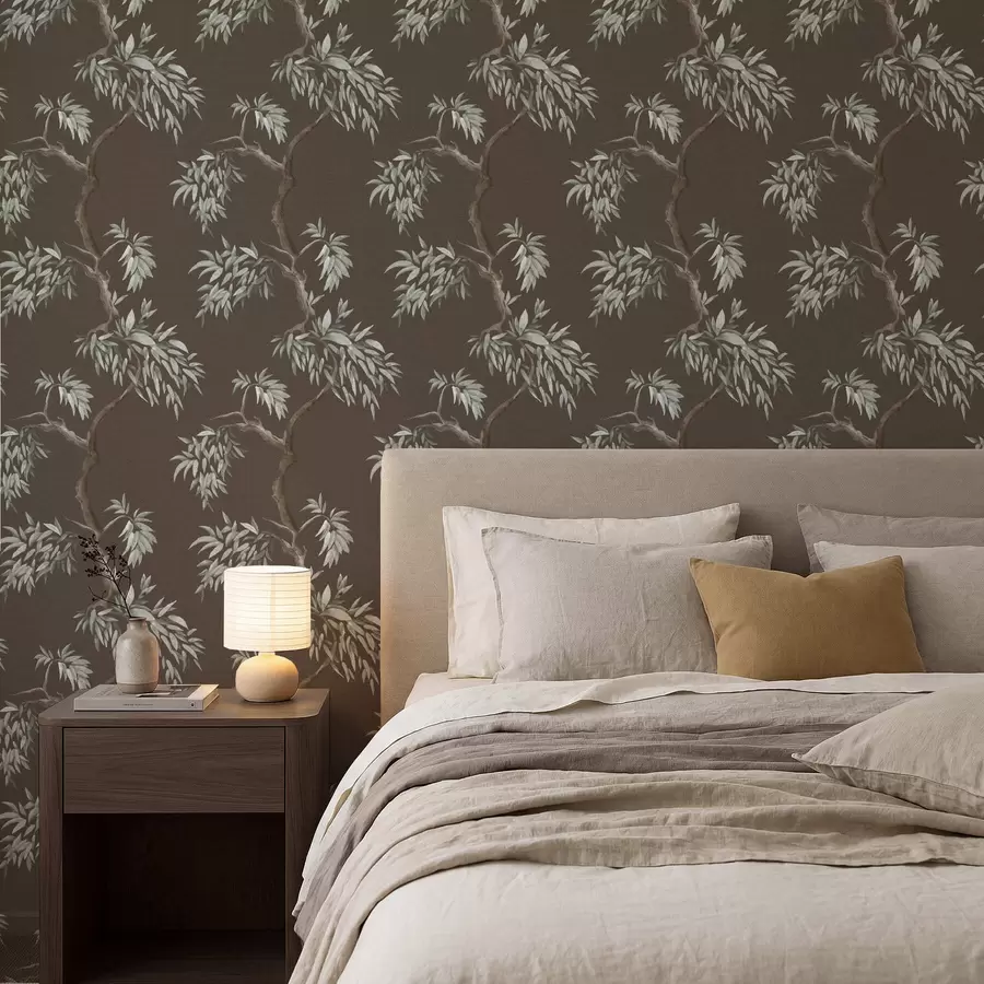 fototapet Ramură de copac cu frunze pe fundal maro a01117v3