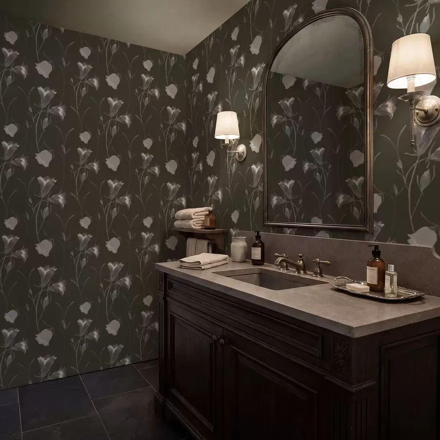 fototapet Flori gri în formă de clopoțel pe fundal întunecat a01119v1