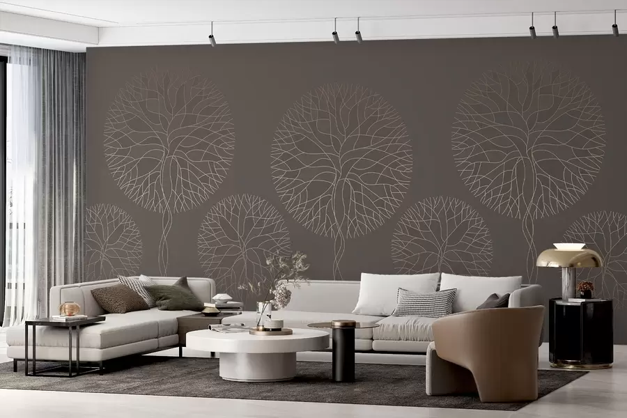 fototapet Copaci liniari fantastici cu coroane luxuriante în nuanțe elegante de mocha w05213v1