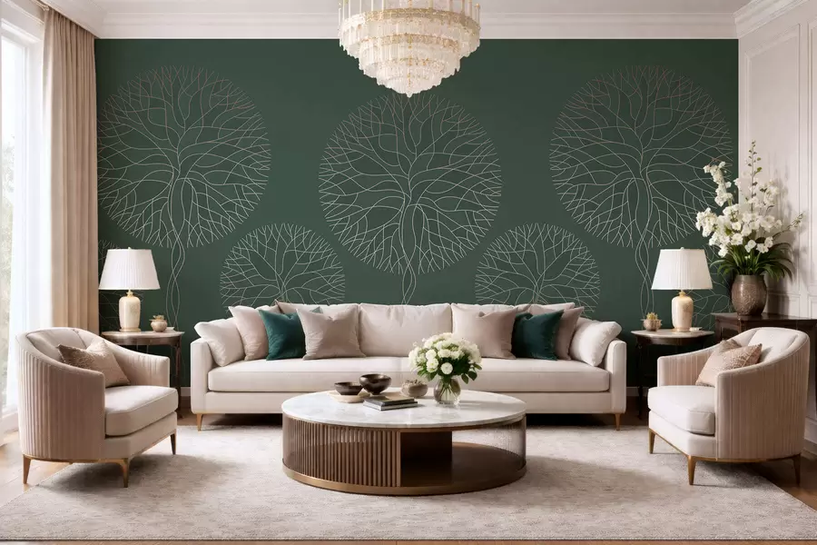 fototapet Copaci liniari fantastici cu coroane luxuriante în nuanțe elegante de verde închis w05213v2