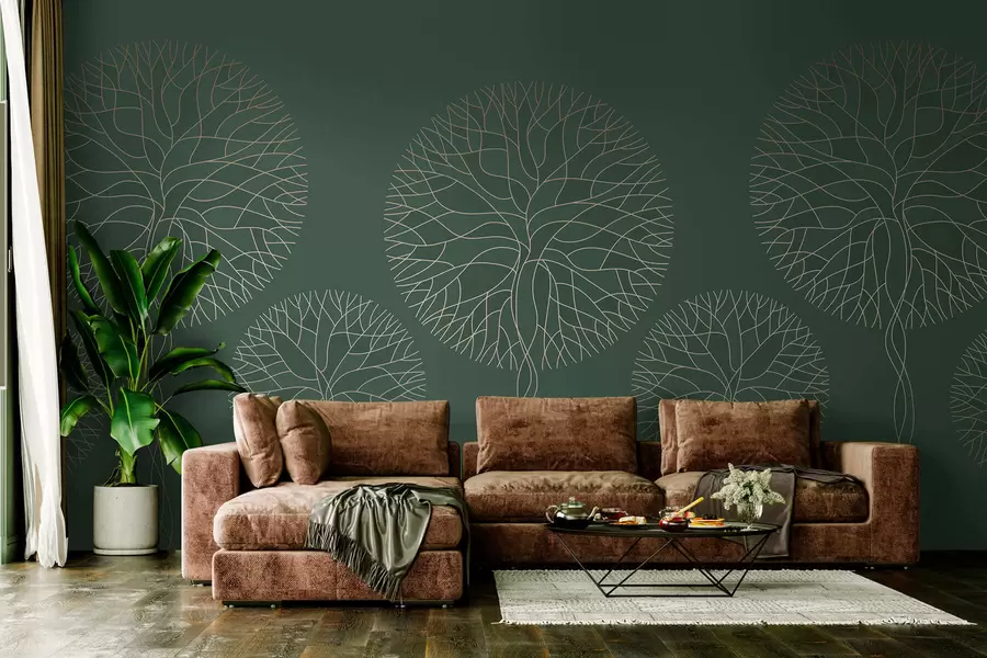fototapet Copaci liniari fantastici cu coroane luxuriante în nuanțe elegante de verde închis w05213v2