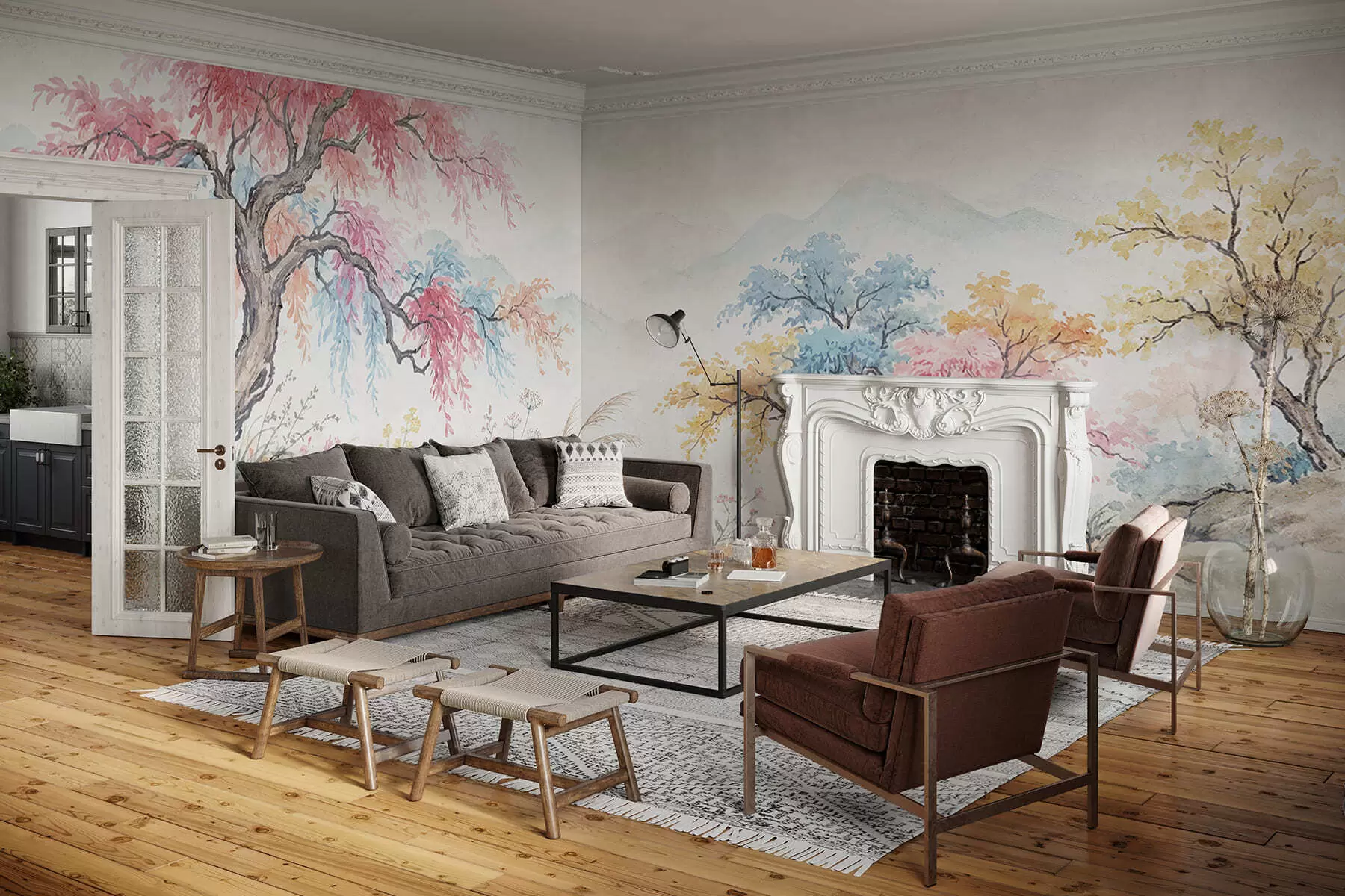 fototapet Grădină colorată pictată pe un zid de beton w05246