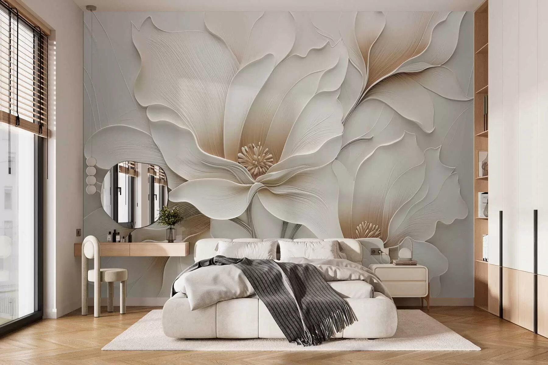 fototapet Relief cu flori bej în relief, prim-plan w05269
