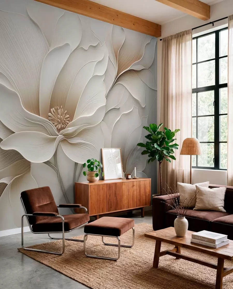 fototapet Relief cu flori bej în relief, prim-plan w05269