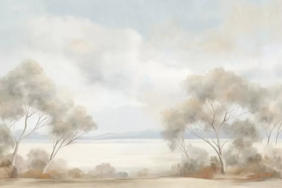 fototapet Un stil de pictură cu textură peisagistică, cu copaci sub un cer înnorat w09753