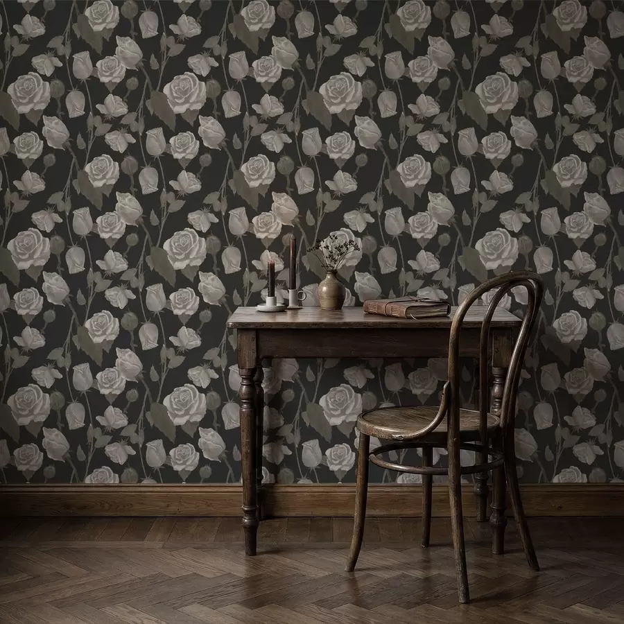 fototapet Model floral cu trandafiri pe fundal închis a01123