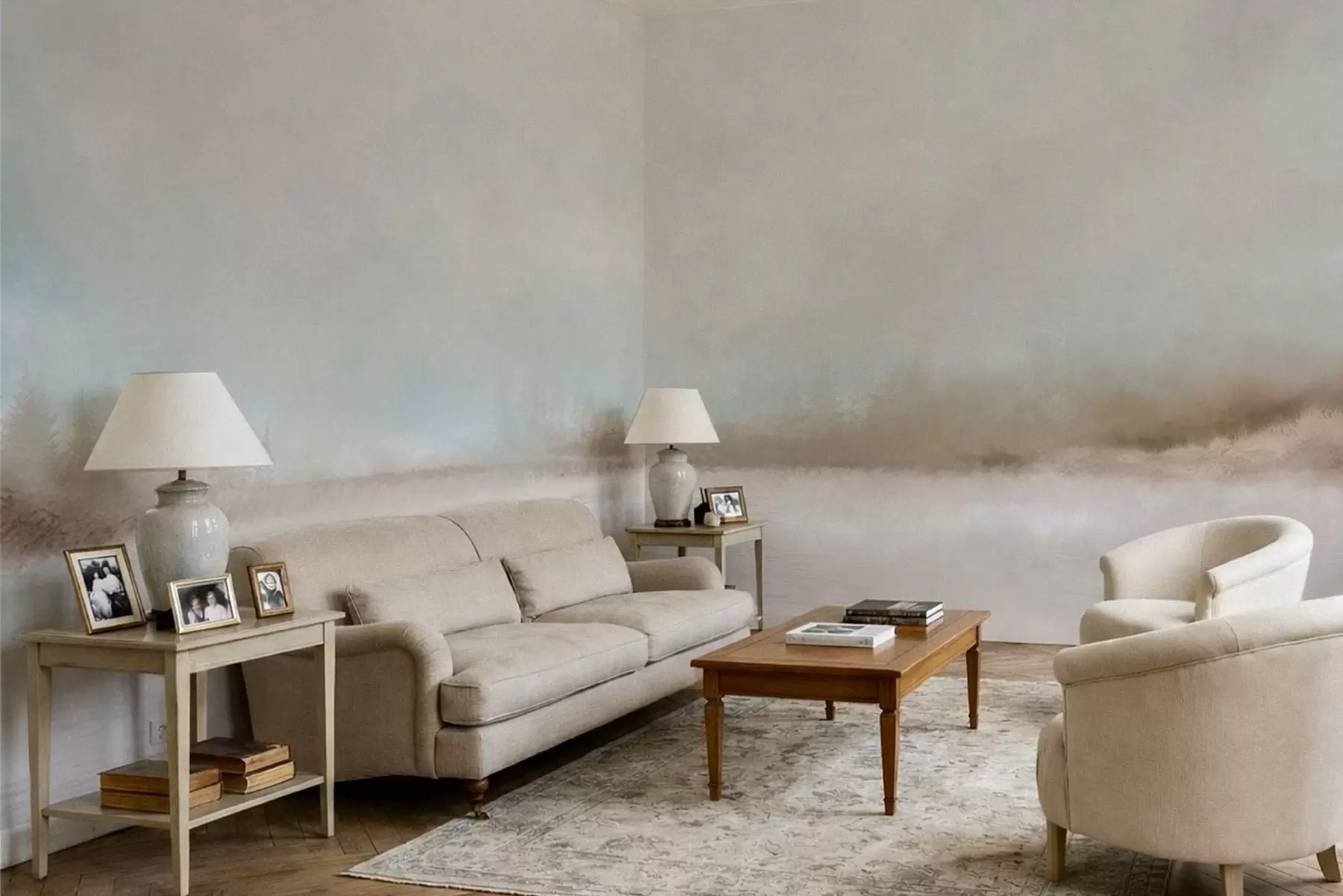 fototapet Peisaj cețos cu lac și pădure w05319