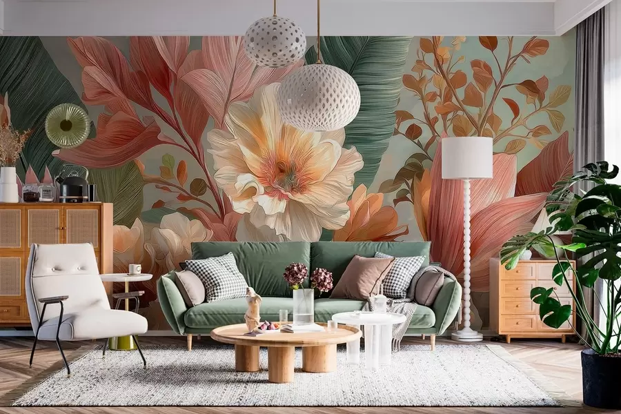 fototapet Flori cu frunze w05378