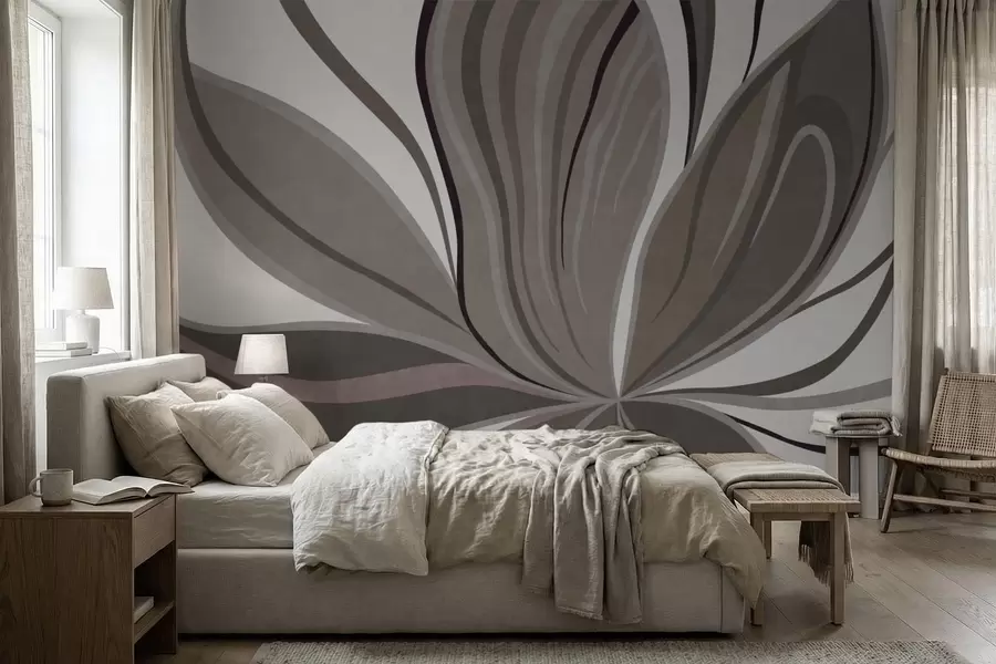 fototapet Floare abstractă cu linii delicate, în nuanțe de gri-bej w05147v1