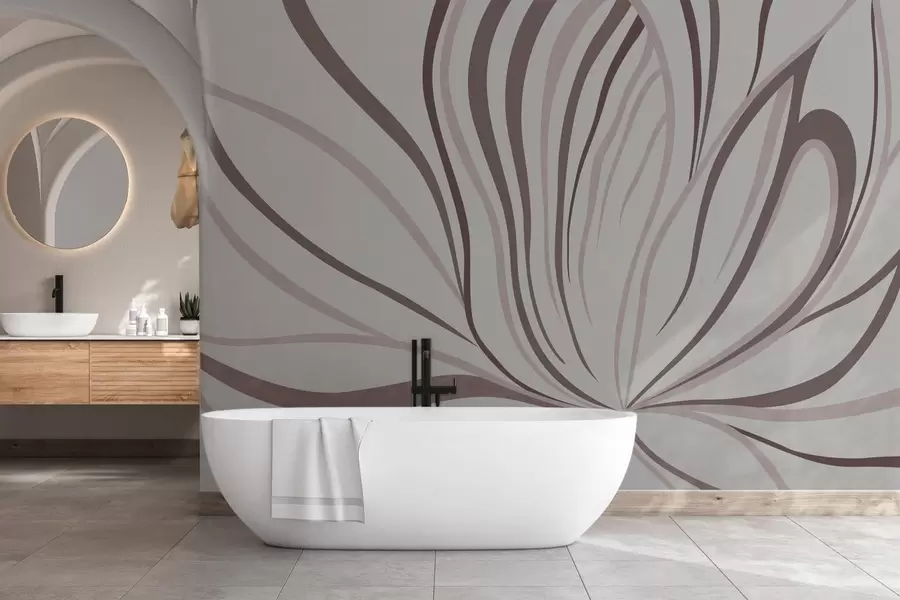 fototapet Floare stilizată cu linii delicate, în nuanțe de roz-bej w05392v1