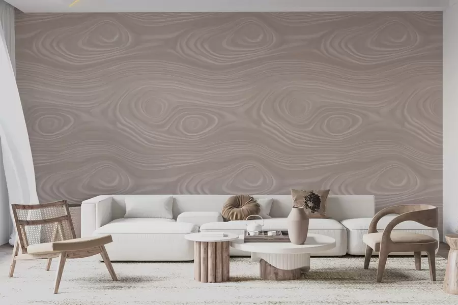 fototapet Model abstract în nuanțe de bej, cu linii fluide și imitație de textură de lemn natural w09681