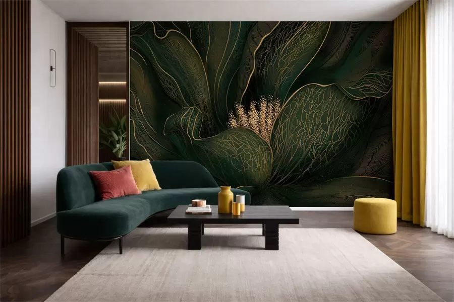 fototapet Floare abstractă de culoare verde închis, cu detalii realizate cu linii fine w05119v1