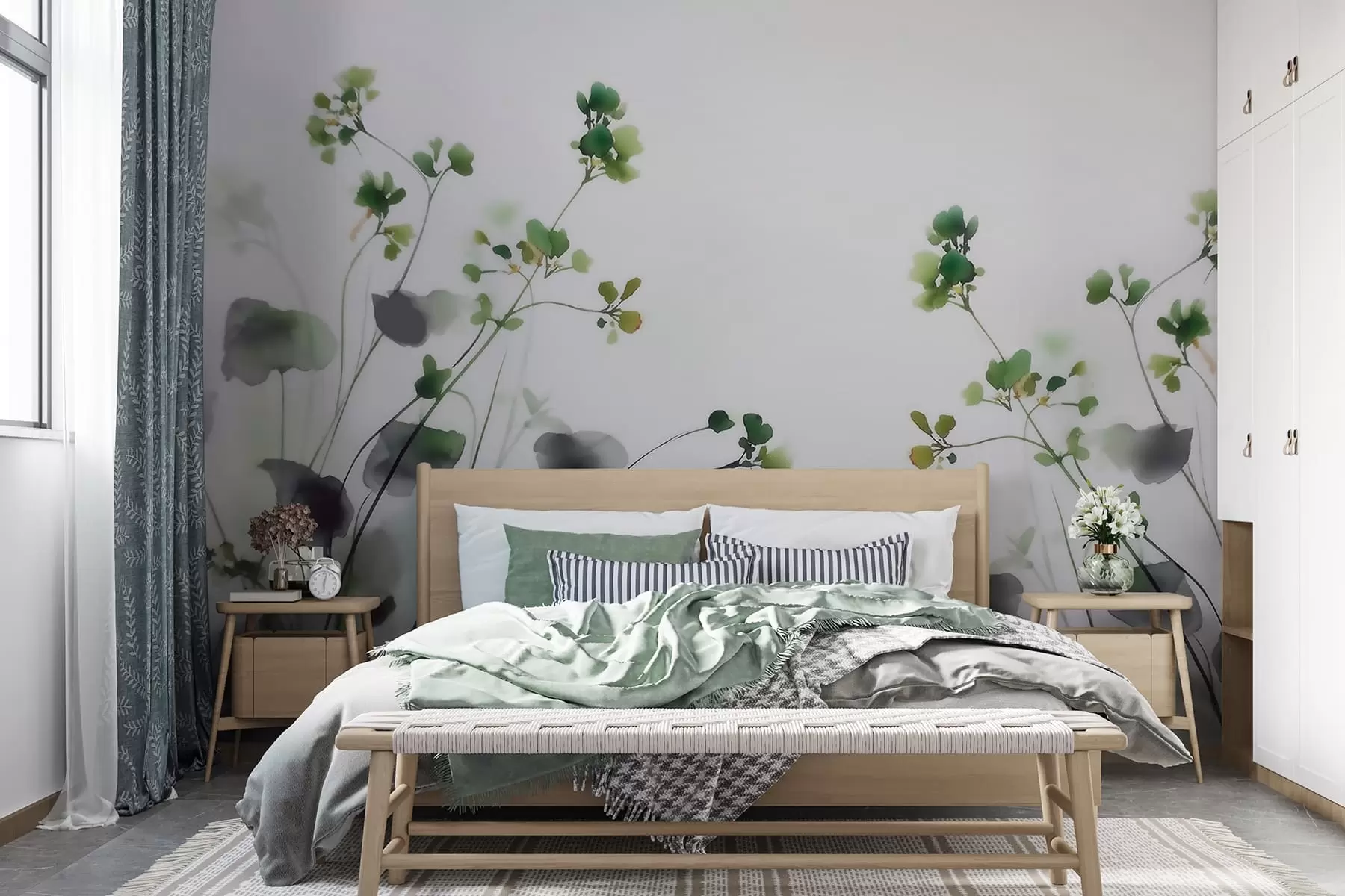fototapet Flori sălbatice delicate și iarbă în stil acuarelă w09796
