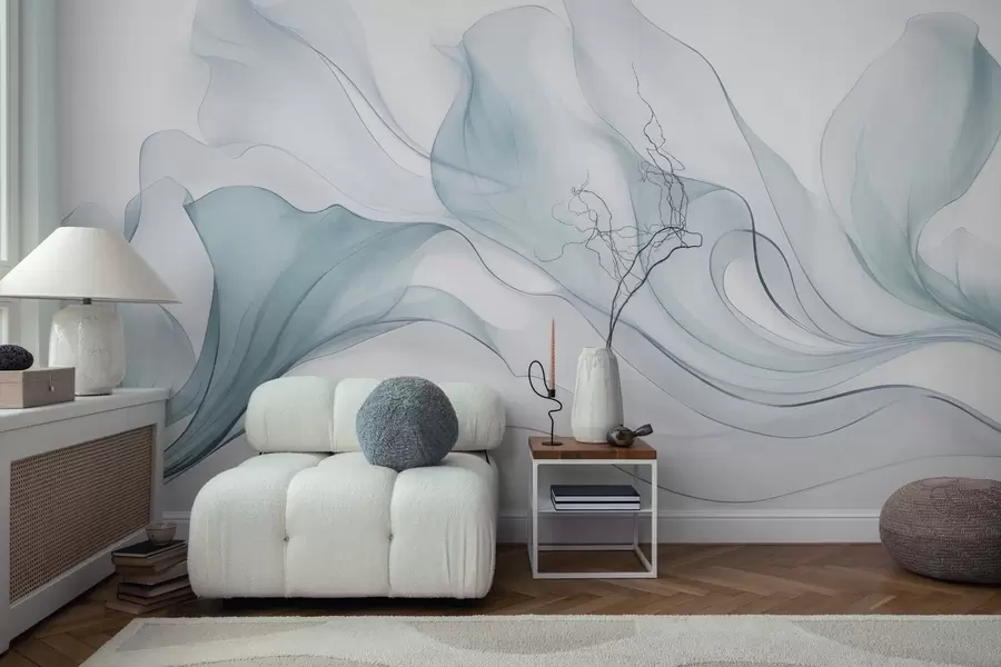 fototapet Textură abstractă, fluidă, în nuanțe de albastru, cu linii delicate w09815v1