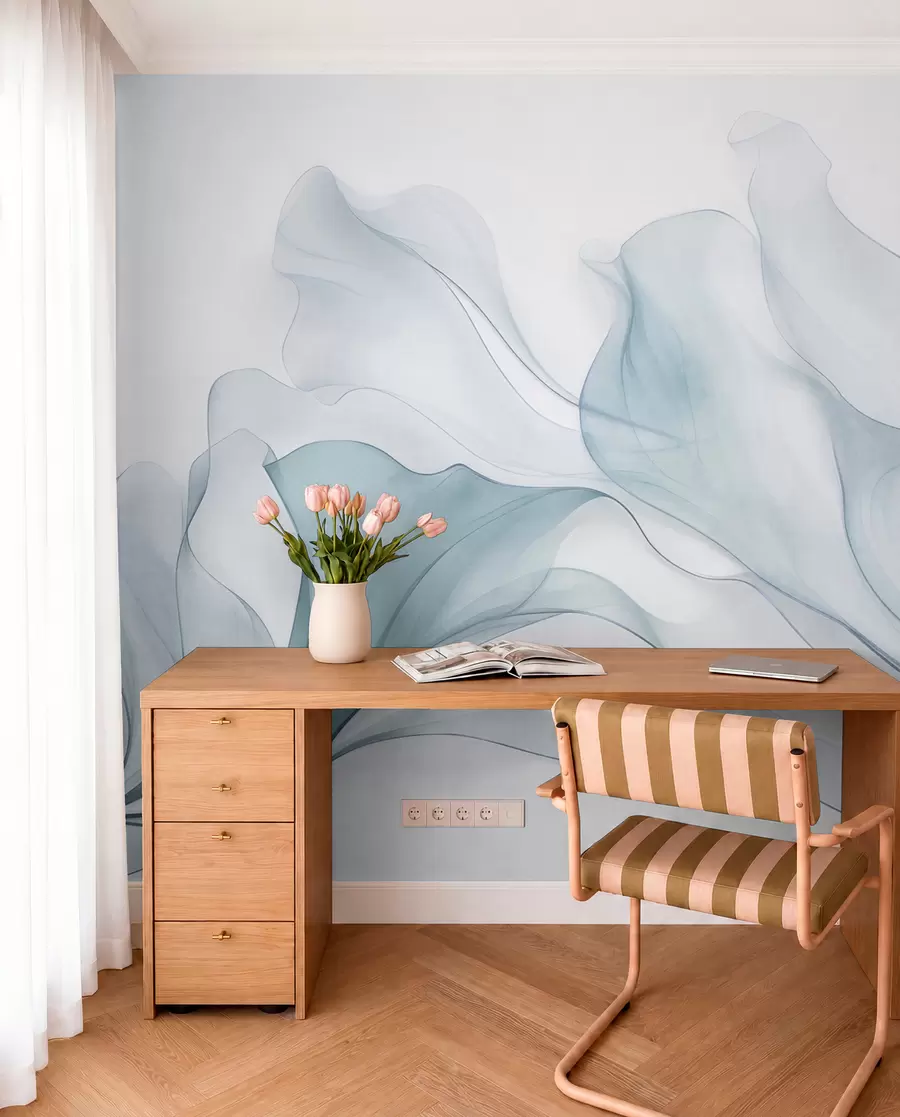 fototapet Textură abstractă, fluidă, în nuanțe de albastru, cu linii delicate w09815v1