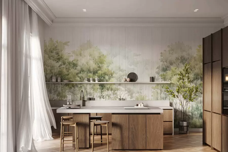 fototapet Pădure cu copaci frunzoși și linii w05442