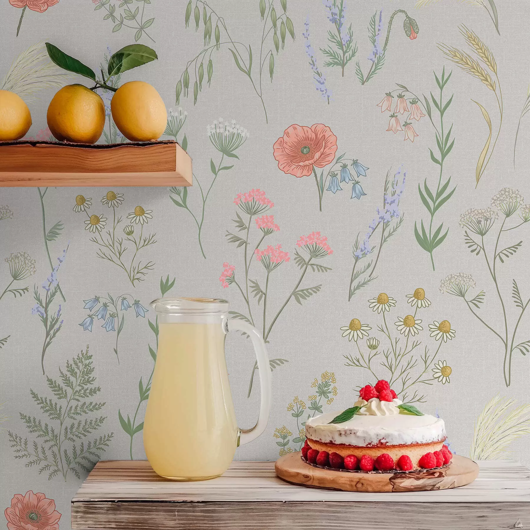 fototapet Model delicat cu flori de câmp pe un fundal deschis a01152