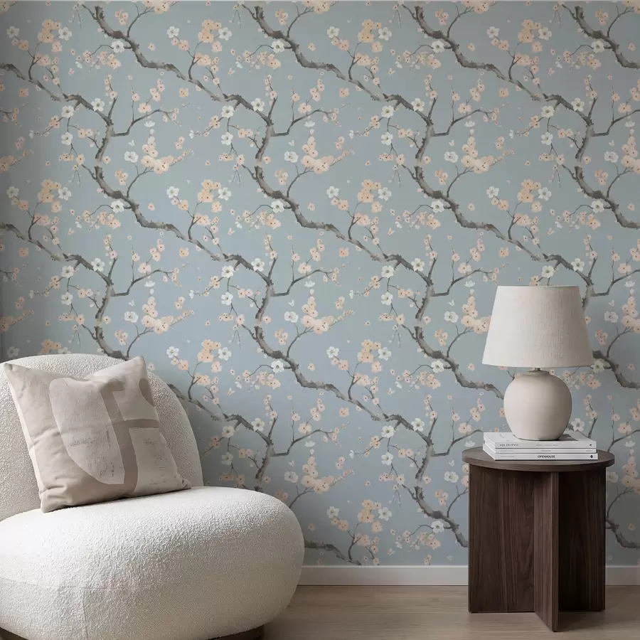 fototapet Ramuri înflorite pe fundal albastru a01155