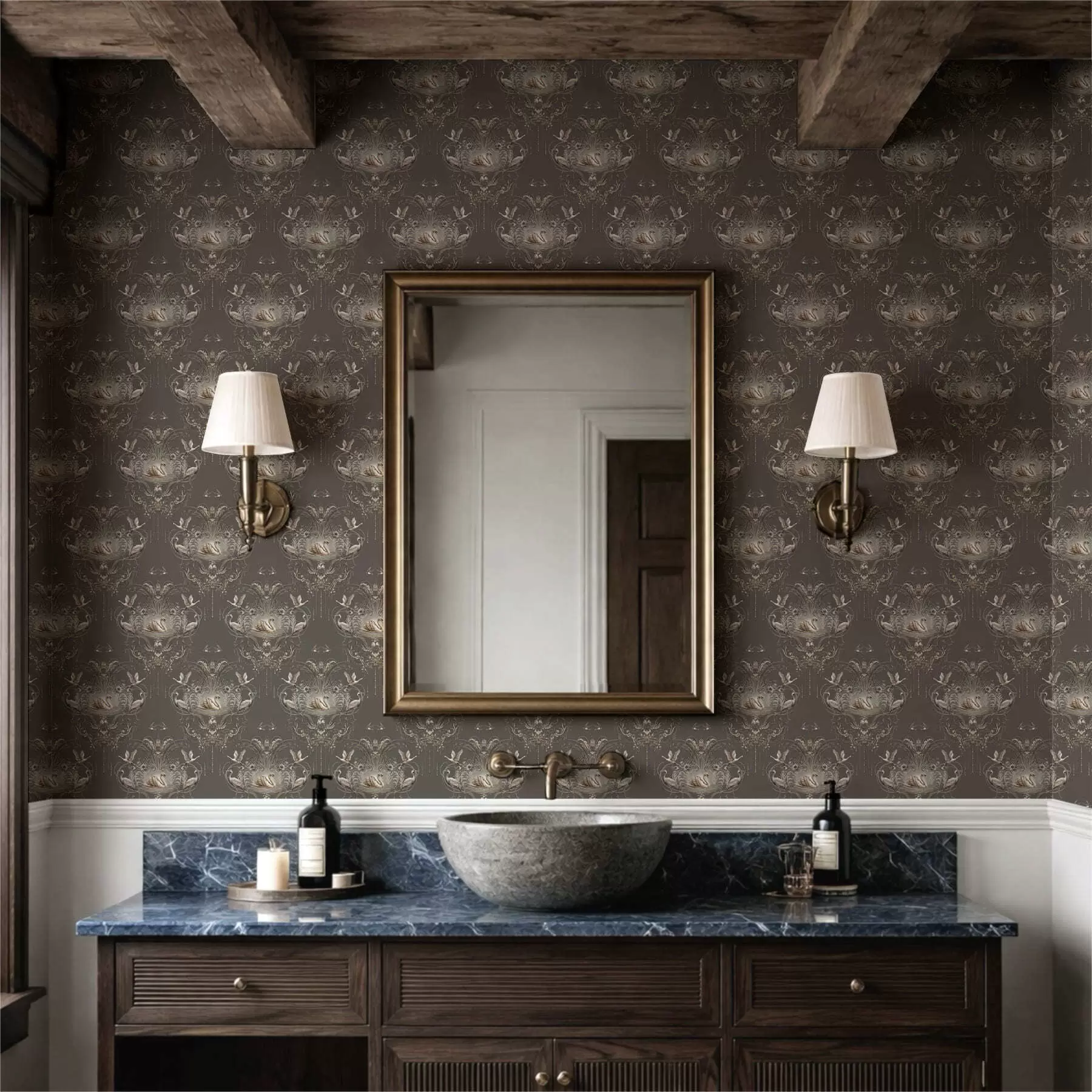 fototapet Ornament cu lebede și păsări în stil clasic a01161