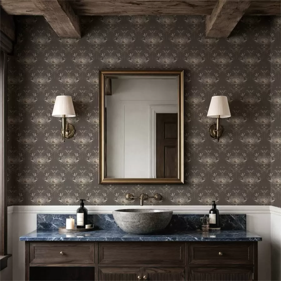 fototapet Ornament cu lebede și păsări în stil clasic a01161