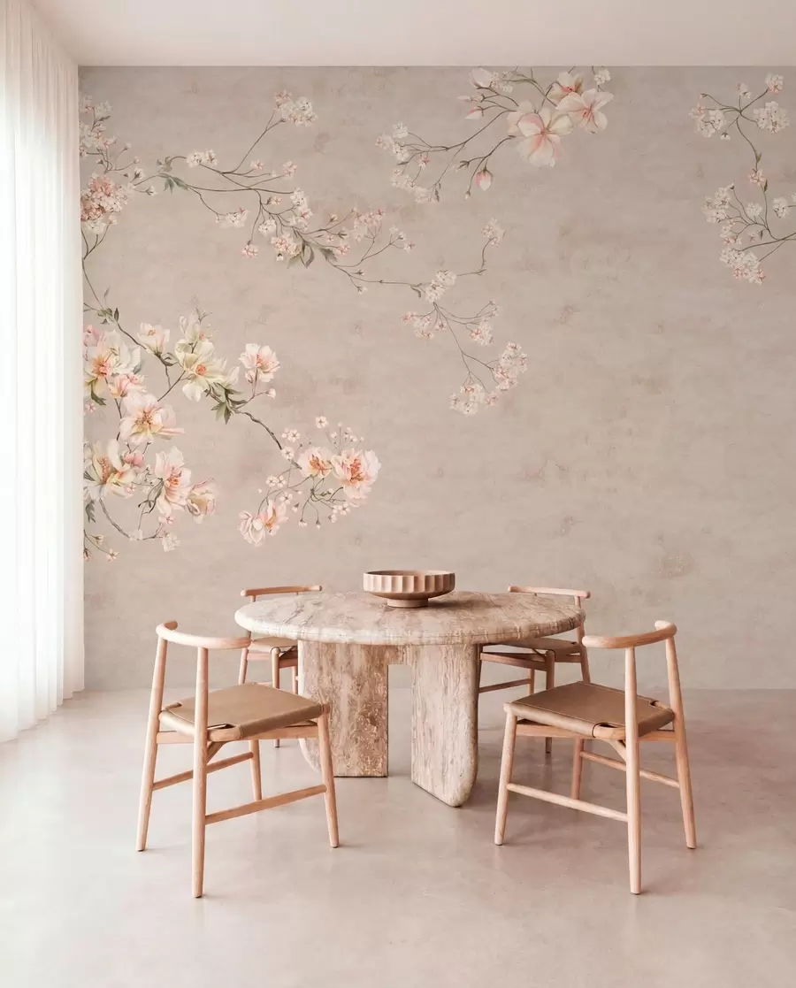 fototapet Ramuri florale delicate în stil chinoiserie pe un fundal deschis w05427
